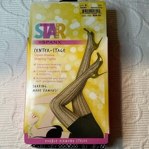 SPANX Center-Stage Black Shaping Tights. Double Diamond Stripe. Size B.